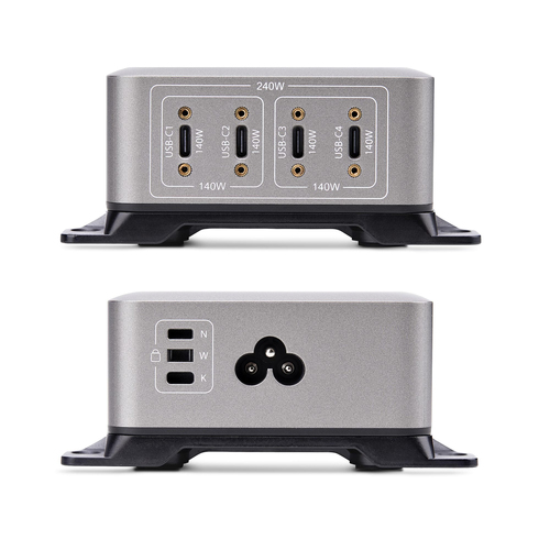 StarTech.com 4-Port Multi-Device USB-C Charger, 240W Total, Single Port 140W EPR, Screw Locking Ports, Ideal for Boardroom