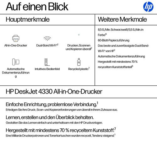 HP DeskJet 4330 Wireless All-in-One Farbe Drucker. Drucktechnologie: Thermal Inkjet, Printing: Farbdruck, Maximale Auflösu