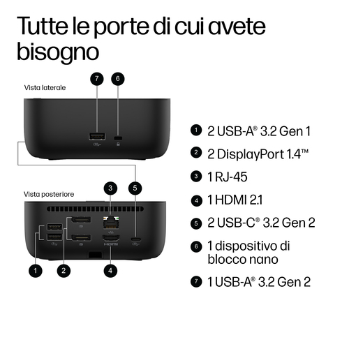HP Dock USB-C 100W G6. Tecnologia di connessione: Cablato, Interfaccia host: USB 3.2 Gen 2 (3.1 Gen 2) Type-C, Fornitura d