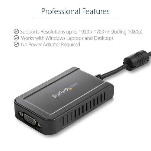 StarTech.com USB to VGA External Video Card Multi Monitor Adapter â€" 1920x1200 - USB to VGA External Graphics Card - 1 x 