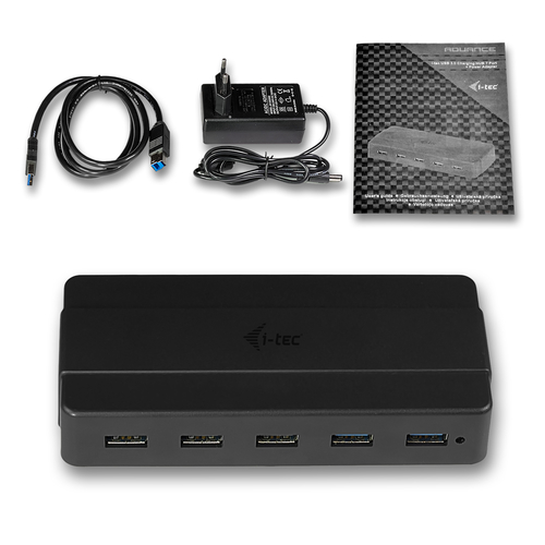 i-tec USB 3.0 Charging HUB 7 Port + Power Adapter. Host interface: USB 3.2 Gen 1 (3.1 Gen 1) Type-B, Hub interfaces: USB 3