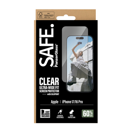 PanzerGlass SAFE. by ® Displayschutz iPhone 17 | 16 Pro | Ultra-Wide Fit m. EasyAligner. Markenkompatibilität: Apple, Komp