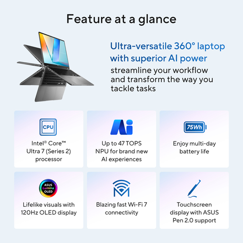 ASUS Vivobook 16 Flip TP3607SA-SI131W. Product type: Hybrid (2-in-1), Form factor: Convertible (Folder). Processor family: