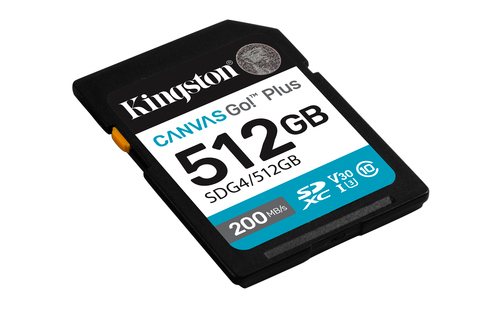 Kingston Canvas Go! Plus 512 GB SDXC - 200 MB/s Leitura - 160 MB/s Gravar