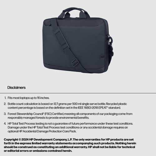 HP Everyday Tasche (Aktentasche) für 40,6 cm (16 Zoll) bis 40,9 cm (16,1 Zoll) Notebook - Odyssey-Grau - 600D Polyester, S