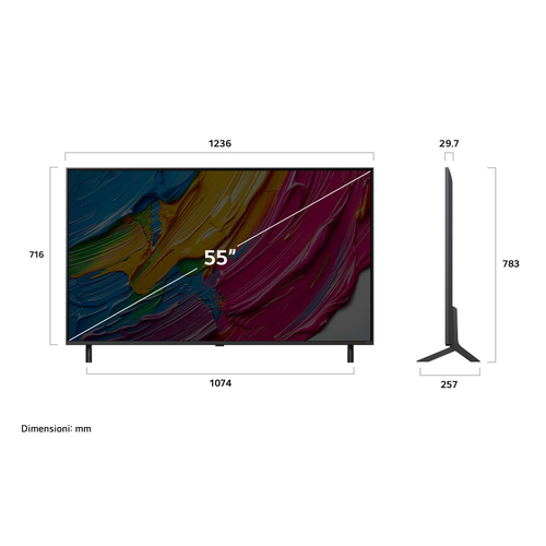 LG QNED AI 55QNED80A6A TV Serie QNED80 55'' 4K, α7 Gen8, HDR10, 20W, 3 HDMI con Game Optimizer, Smart TV WebOS 25. Dimensi