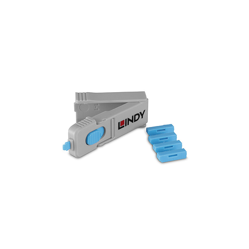 Lindy 40324. Product type: Port blocker + key, Compatible ports/slots: DisplayPort, Product colour: Blue. Width: 42 mm, De