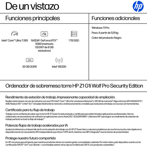 HP Z1 G1i Desktop Computer - Intel Core Ultra 7 2nd Gen 265 - vPro Technology - 32 GB - 1 TB PCI Express NVMe 4.0 SSD - To