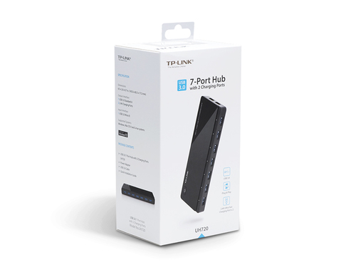 TP-Link UH720 USB-Hub - USB 3.0 Micro-B - Extern - Schwarz - 9 Total USB Port(s) - 7 USB 3.0 Port(s) - PC, Mac, Linux