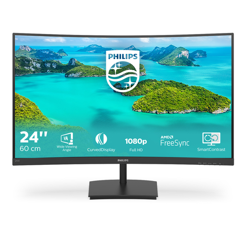 Philips 241E1SCA 24" Class Full HD Ecrã curvo Monitor LCD - 16:9 - Preto - 61 cm (24") Viewable - Alinhamento vertical (VA