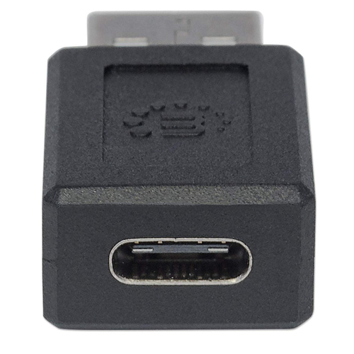Manhattan USB-C to USB-A Adapter, Female to Male, 480 Mbps (USB 2.0), Hi-Speed USB, Black, Lifetime Warranty. Connector 1: