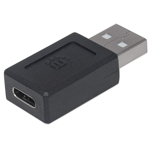 Manhattan USB-C to USB-A Adapter, Female to Male, 480 Mbps (USB 2.0), Hi-Speed USB, Black, Lifetime Warranty. Connector 1:
