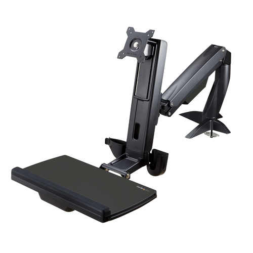 StarTech.com Sit Stand Monitor Arm - Desk Mount Sit-Stand Workstation up to 27inch VESA Display - Standing Desk Converter 