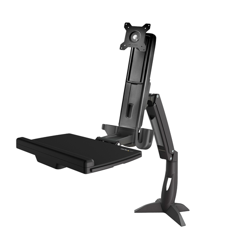 StarTech.com Sit Stand Monitor Arm - Desk Mount Sit-Stand Workstation up to 27inch VESA Display - Standing Desk Converter 
