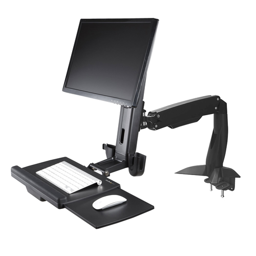 StarTech.com Sit Stand Monitor Arm - Desk Mount Sit-Stand Workstation up to 27inch VESA Display - Standing Desk Converter 
