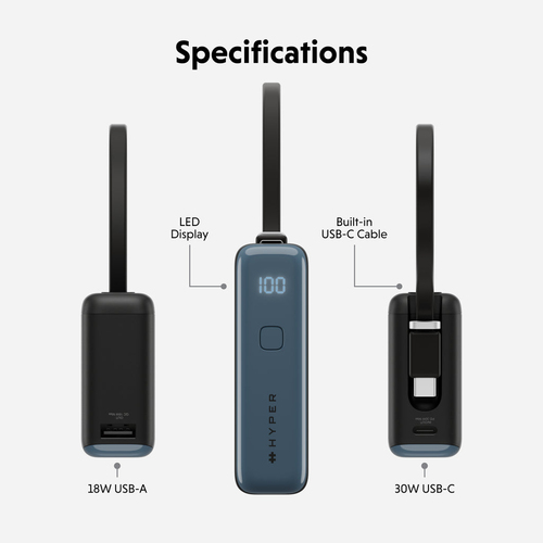 Hyperjuice Flex HJ5401BKGL Power Bank - Black Expanse - For Smartphone, Tablet PC, Notebook, USB Type A Device, USB Type C
