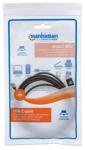 Manhattan USB-C to USB-C Cable, 2m, Male to Male, Black, 480 Mbps (USB 2.0), 3A, Hi-Speed USB, Lifetime Warranty, Equivale