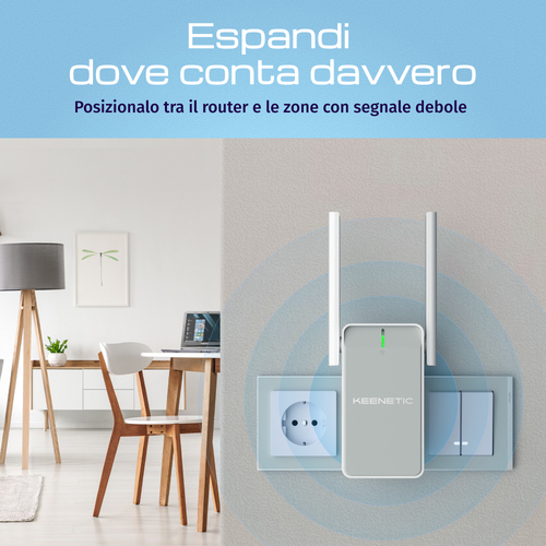 KEENETIC Buddy 4 (KN-3211) N300 Wi-Fi Extender, Mesh, 1 porta 100 Mbit/s, Menù multi lingua