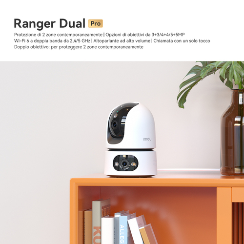 Imou Ranger Dual Pro 10MP Telecamera da interno, motorizzata, con doppia ottica 5MP+5MP, sirena integrata e faretto, tasto