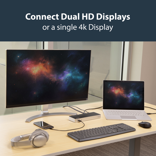 StarTech.com Dual Monitor USB C Docking Station w/ 60W Power Delivery - USB 3.1 Gen 1 Type C to HDMI or DVI - 5x USB - Win