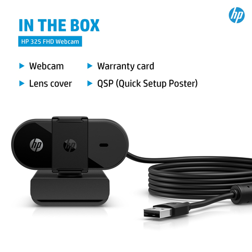 HP 325 FHD Webcam. Megapixel (approx.): 5 MP, Maximum video resolution: 1920 x 1080 pixels, Camera HD type: Full HD. Inter