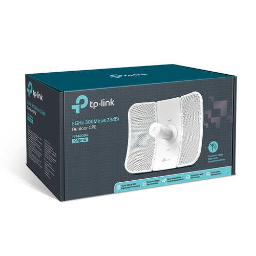 TP-Link CPE610 IEEE 802.11a/n 300 Mbit/s Wireless Bridge - 5 GHz - 1 x Network (RJ-45) - Fast Ethernet - PoE Ports - 8.80 W