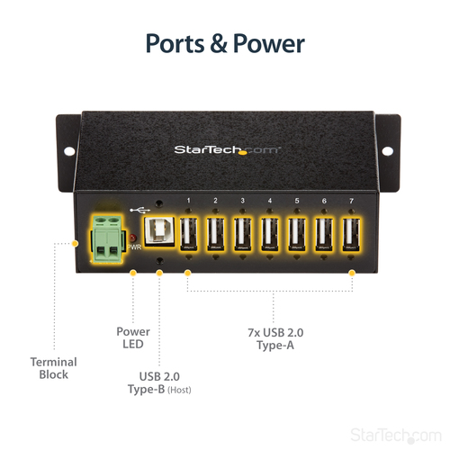 StarTech.com USB Hub - USB Type B - External - Black - TAA Compliant - 7 Total USB Port(s) - 7 USB 2.0 Port(s) - PC, Mac