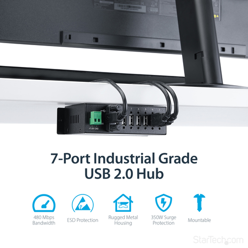 StarTech.com USB Hub - USB Type B - External - Black - TAA Compliant - 7 Total USB Port(s) - 7 USB 2.0 Port(s) - PC, Mac