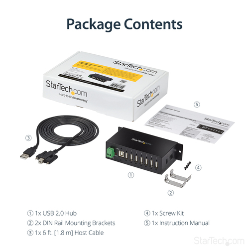 StarTech.com USB Hub - USB Type B - External - Black - TAA Compliant - 7 Total USB Port(s) - 7 USB 2.0 Port(s) - PC, Mac