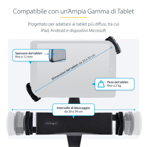 StarTech.com Adattatore VESA per Tablet 7.9 a 12.5" - Max 2kg - Modelli VESA 75x75/100x100 - Supporto Universale Antifurto