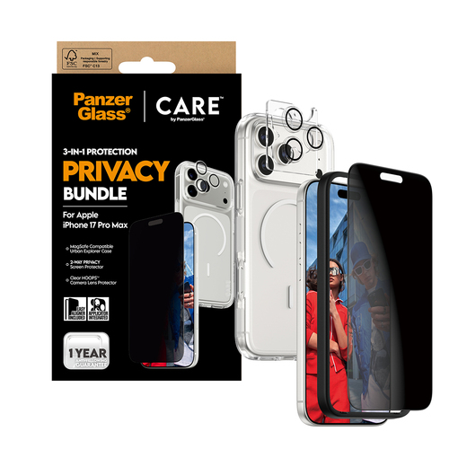 PanzerGlass ® | CARE by ® 3-in-1 Flagship Privacy Bundle iPhone 17 Pro Max. Brand compatibility: Apple, Compatibility: App