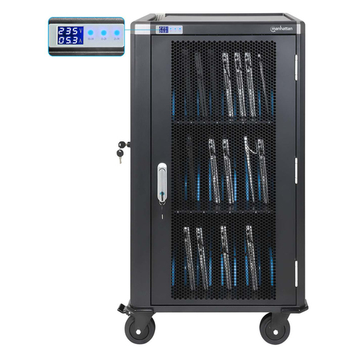 Manhattan Laptop Charging Cart/Trolley via AC Adapter (UK) 30-bay, Install device's AC Adapter (power cables) into unit, S