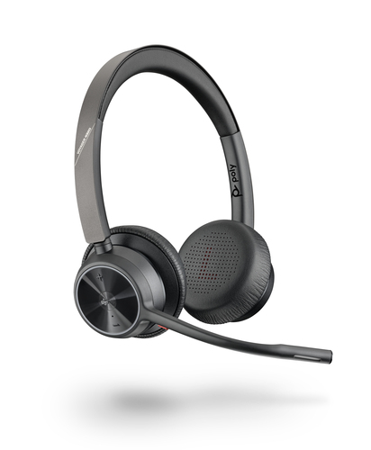 Poly Voyager 4300 UC 4320 Wired/Wireless On-ear, Over-the-head Stereo Headset - Black - Microsoft Teams Certification - Si