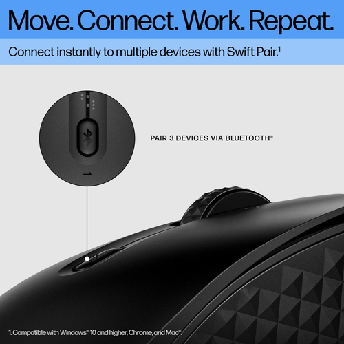 HP 425 Maus - Bluetooth - Oberflächenverfolgung - 7 Taste(n) - 6 Programmable Button(s) - Schwarz - Kabellos - 10 m - 4000