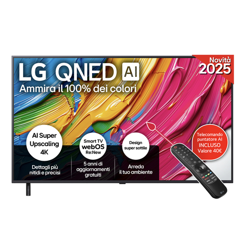 LG QNED AI 55QNED80A6A TV Serie QNED80 55'' 4K, α7 Gen8, HDR10, 20W, 3 HDMI con Game Optimizer, Smart TV WebOS 25. Dimensi