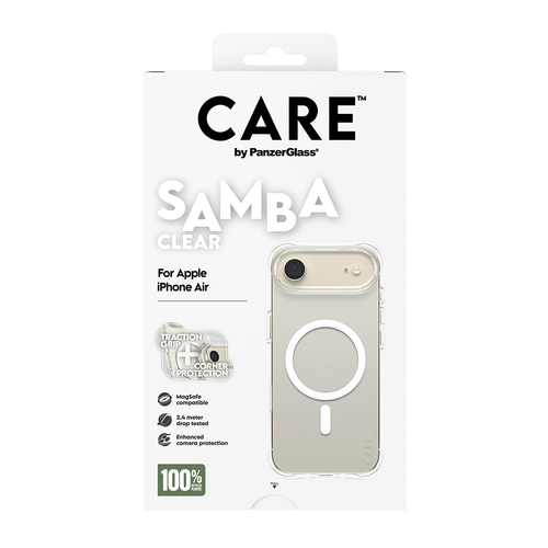 PanzerGlass CARE? by ® Samba Case Transparent w. White MagSafe iPhone Air. Case type: Cover, Brand compatibility: Apple, C