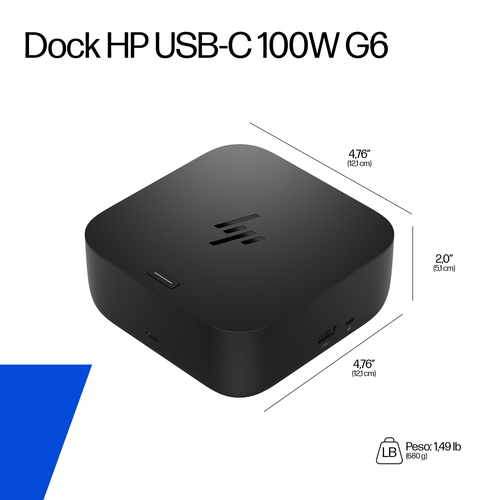 HP Dock USB-C 100W G6. Tecnologia di connessione: Cablato, Interfaccia host: USB 3.2 Gen 2 (3.1 Gen 2) Type-C, Fornitura d