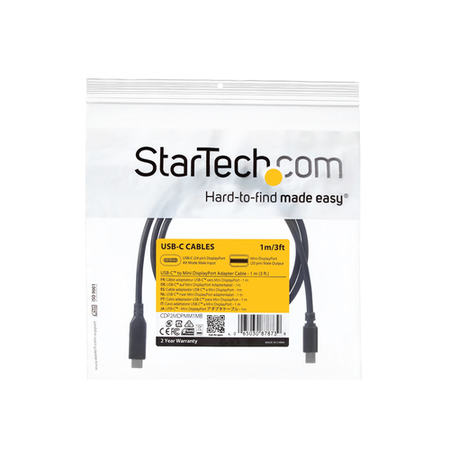 StarTech.com 1 m / 3.3 ft. USB-C to Mini DisplayPort Cable - 4K 60Hz - Black - USB 3.1 Type-C to Mini DP Adapter Cable - m