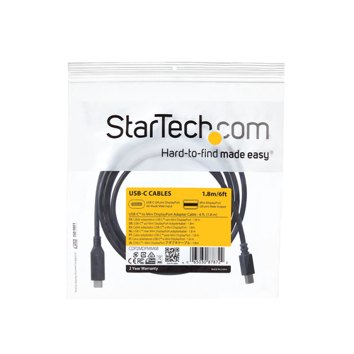 StarTech.com 6 ft. / 1.8 m USB-C to Mini DisplayPort Cable - 4K 60Hz - Black - USB 3.1 Type-C to Mini DP Adapter Cable - m