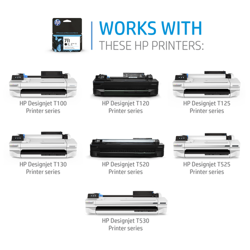 HP Tinteiro DesignJet 711 Preto de 80 ml. Tipo de cartucho: Rendimento alto (XL), Tipo de tinta preta: Tinta à base de pig