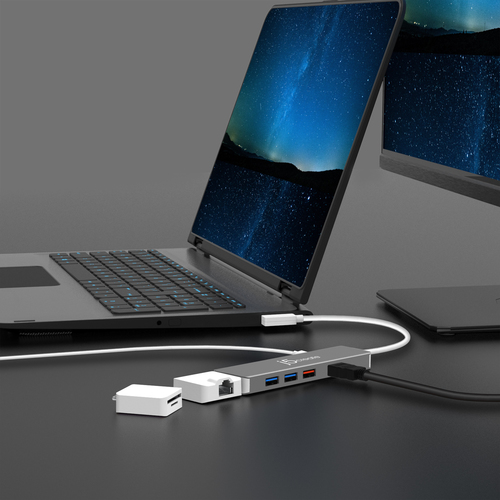 j5create JCD375 6 Port(s) USB Type C Docking Station for Notebook, MacBook - Charging Capability - Silver, White - 1 Displ