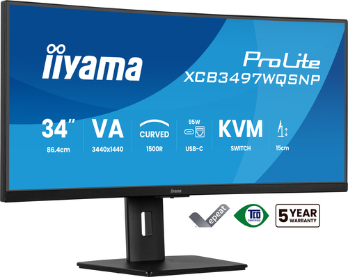 iiyama ProLite XCB3497WQSNP-B1 34 Zoll Klasse UWQHD Gekrümmter Bildschirm LED-Monitor - 21:9 Format - Mattschwarz - 86,4 c