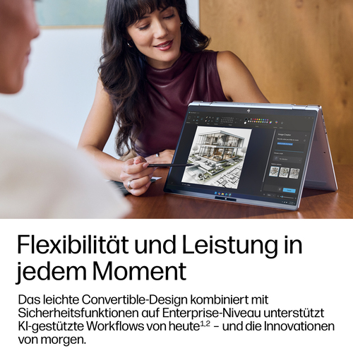 HP EliteBook X Flip G2i Next Gen AI PC. Produkttyp: Hybrid (2-in-1), Formfaktor: Convertible (Ordner). Prozessorfamilie: I