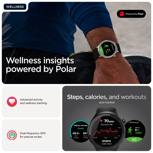 Motorola Mobility moto watch Smart Watch - Round Case Shape - Matte Black Body Color - Aluminium Case Material - Wireless 