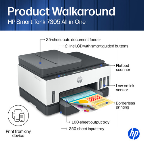 HP 7305 Kabellos Smart Tank - Tintenstrahl-Multifunktionsdrucker - Farbe - Grau - Kopierer/Fax/Drucker/Scanner - 23 Seiten