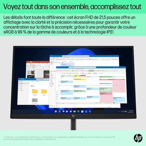 HP E-Series E22 G5 FHD Monitor. Display diagonal: 54.6 cm (21.5"), Display resolution: 1920 x 1080 pixels, HD type: Full H