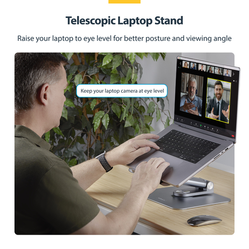 StarTech.com Height Adjustable Notebook Stand - 4.99 kg Load Capacity - 7.9 cm Height x 23.1 cm Width - Desk, Desktop - Si