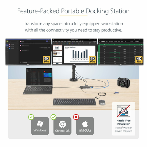 StarTech.com USB 3.2 (Gen 1) Type C Rugged Docking Station for Monitor, Desktop PC, Notebook, Headphone, Card Reader - Cha