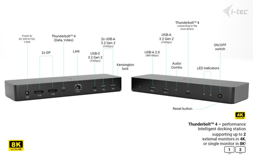 i-tec 11 Anschluss(e) Thunderbolt 4, USB-Typ C Docking Station für Monitor, Notebook, Mikrofon, Tablet-PC, Desktop-PC - La