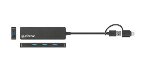 Manhattan USB Hub - USB 3.2 (Gen 1) Type A, USB 3.2 (Gen 1) Type C - 640 MB/s - Black - 4 Total USB Port(s) - PC, Mac, Lin